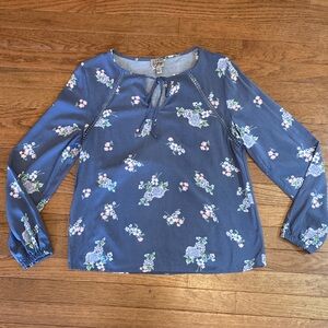 Como Vintage Gray Floral Long Sleeve Peasant Blouse